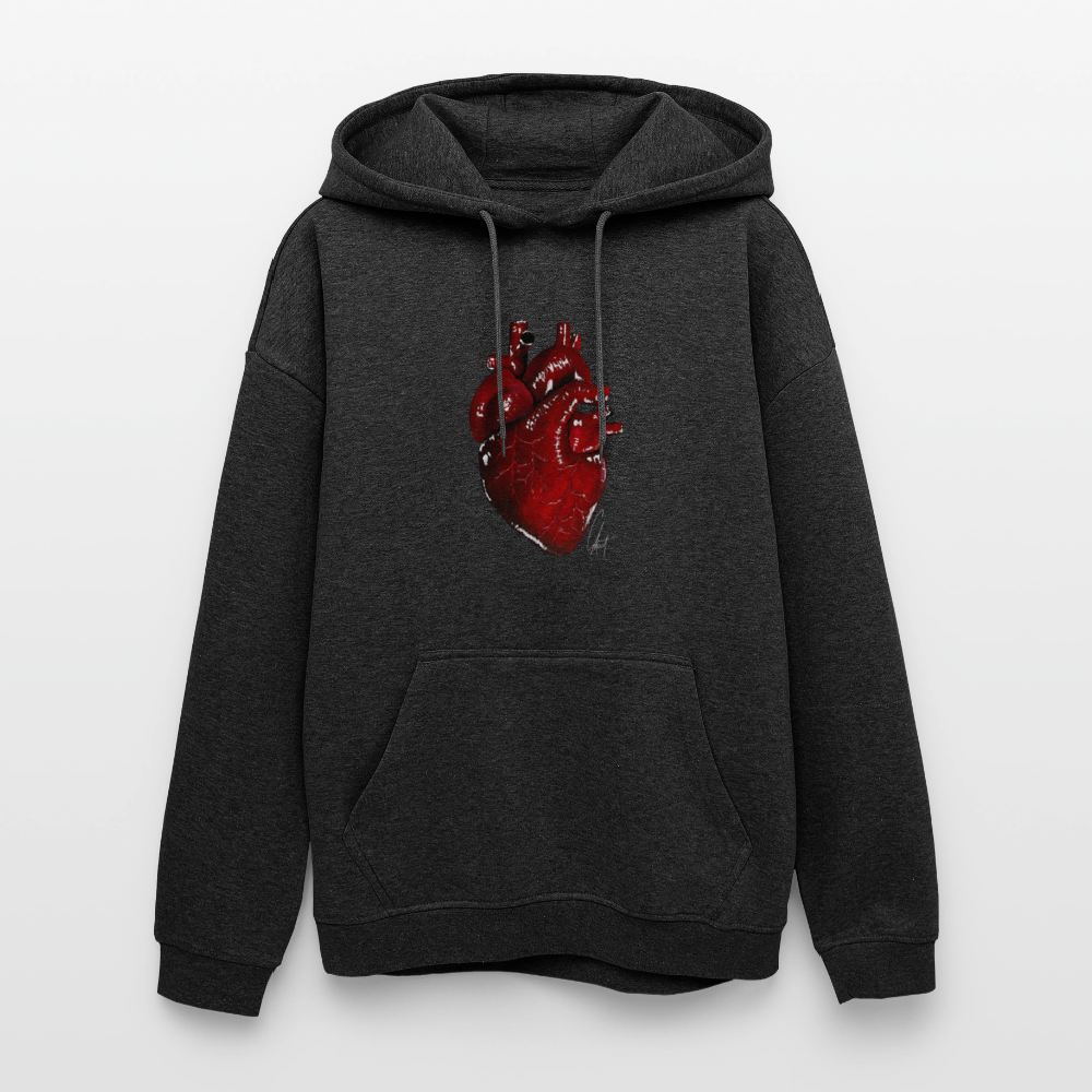 Oversized Unisex Hoodie with Heart Design by Gabikomart - charcoal grey