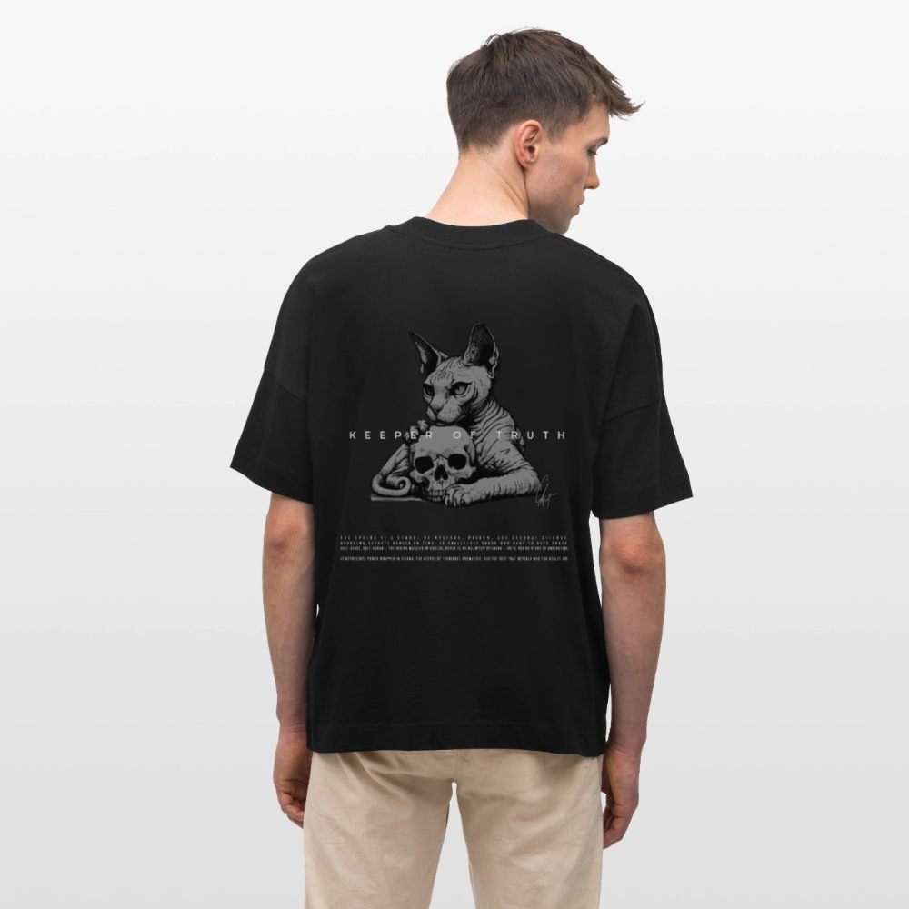 Oversized Organic T-shirt with a sphinx and skull art by Gabikomart - black