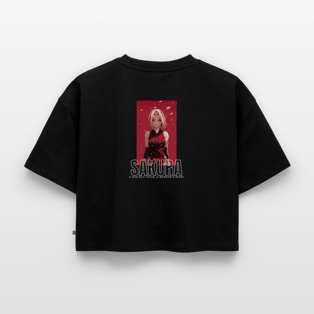 Oversized crop t-shirt Sakura - black