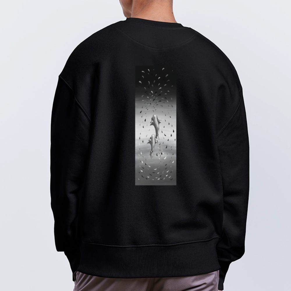 Oversize Sweatshirt with a sharks art by Gabikomart - black