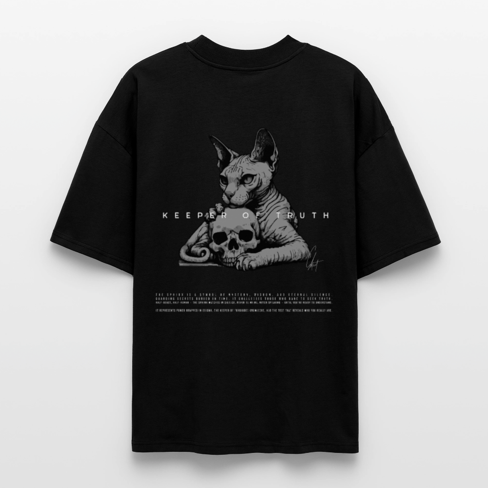 Oversized Organic T-shirt with a sphinx and skull art by Gabikomart - black