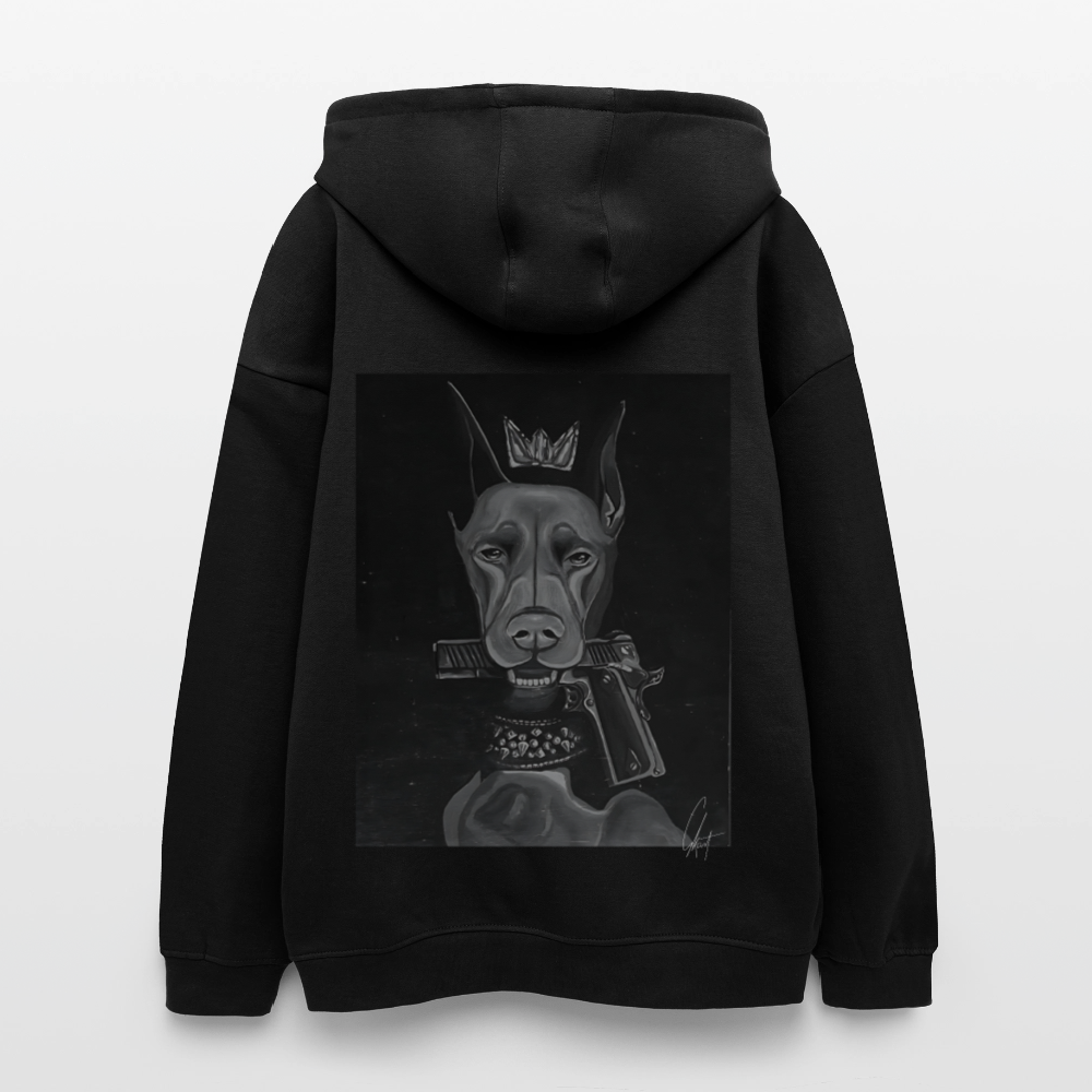 Oversized Unisex Hoodie with a crowned dog art by Gabikomart - black