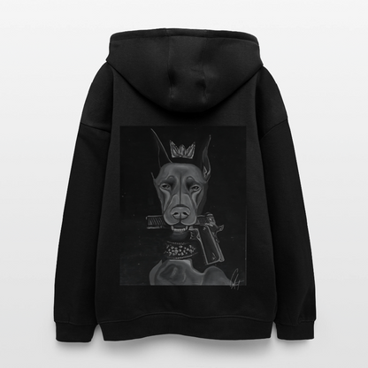 Oversized Unisex Hoodie with a crowned dog art by Gabikomart - black