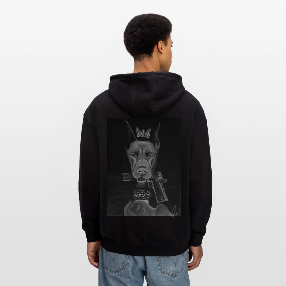 Oversized Unisex Hoodie with a crowned dog art by Gabikomart - black