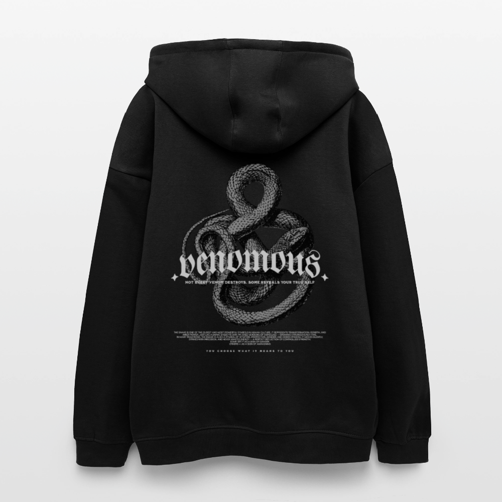 Oversized Unisex Hoodie with Venomous Design by Gabikomart - black