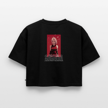 Oversized crop t-shirt Sakura - black