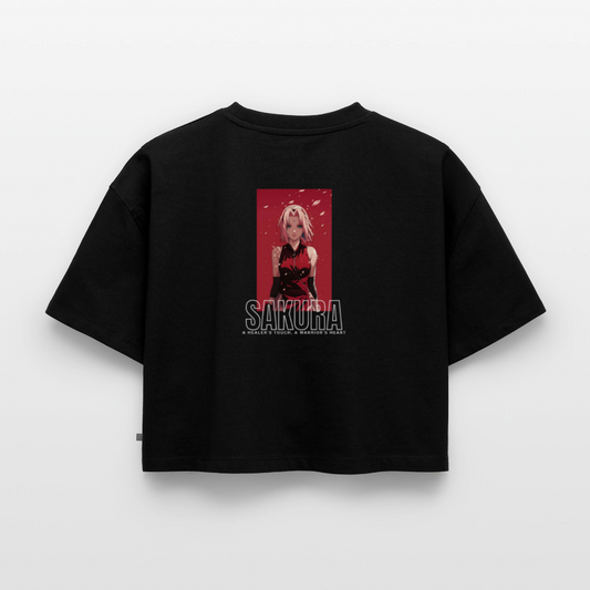 Oversized crop t-shirt Sakura - black