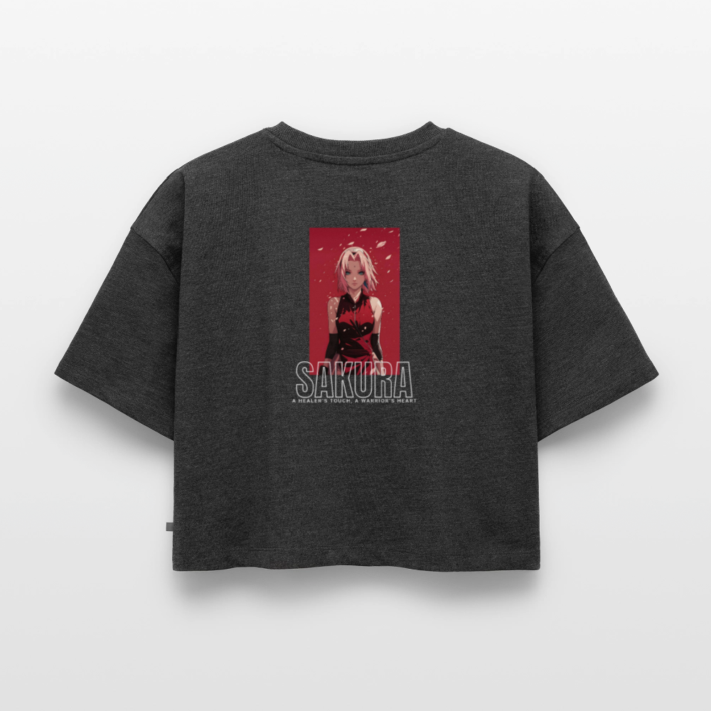 Oversized crop t-shirt Sakura - heather anthracite