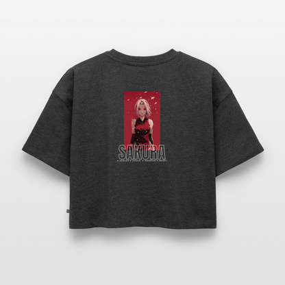 Oversized crop t-shirt Sakura - heather anthracite