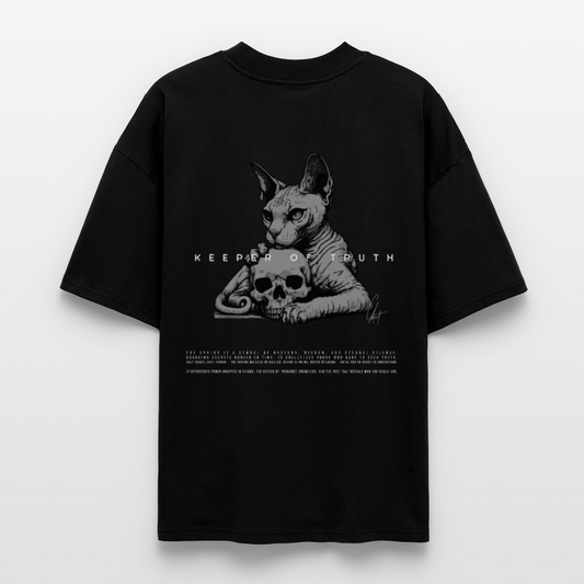 Oversized Organic T-shirt with a sphinx and skull  art by Gabikomart - black